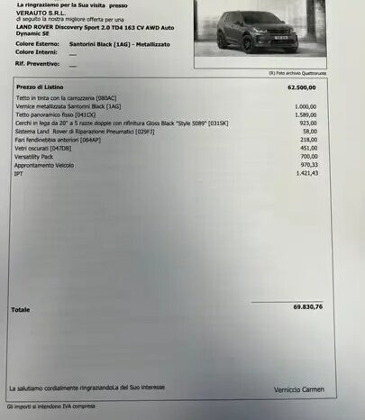 Land Rover Discovery Sport Dynamic SE Anticipo €10.000 noleggio no scoring pieno