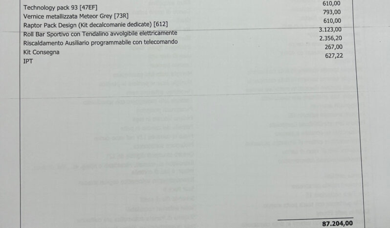 Ford Ranger Raptor 2.0 Ecoblue 4WD DC 5 posti possibilità noleggio no scoring pieno