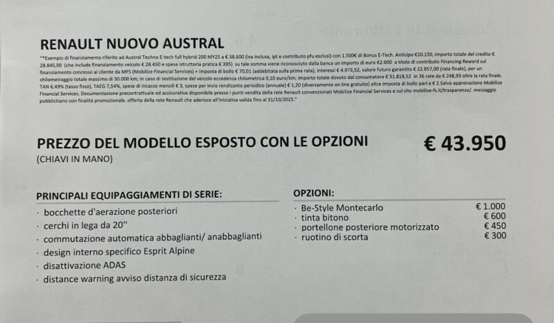 Renault Austral Full Hybrid E-Tech 200 CV Techno Esprit Alpine – possibilità noleggio no scoring pieno