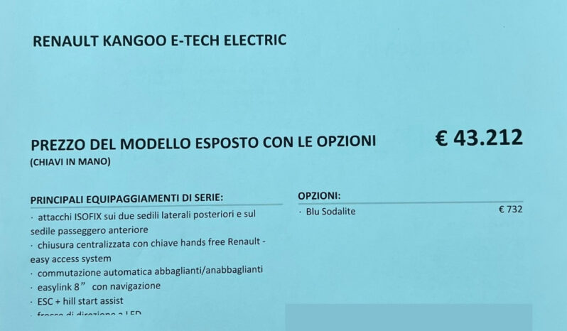 Renault Kangoo EV45 DC 80 kW Techno – Possibilità noleggio no scoring pieno