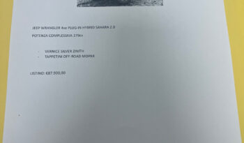 Jeep Wrangler 2.0 PHEV ATX 4xe Sahara – possibilità noleggio no scoring pieno